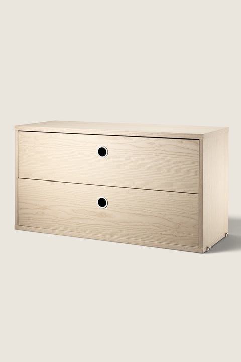 Bolina String System ash wood drawer unit with two drawers for wall-mounted shelving storage
