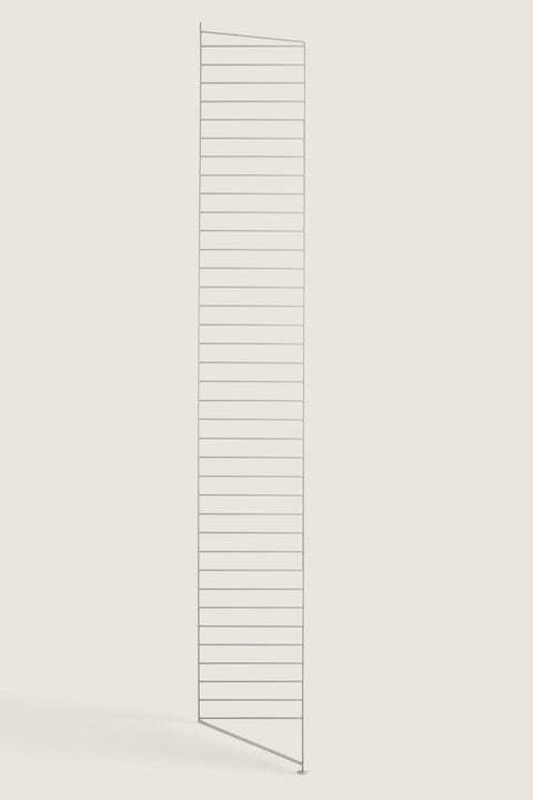 Bolina String System floor panel in beige powder-coated steel, 200cm tall and 30cm deep for modular shelving.