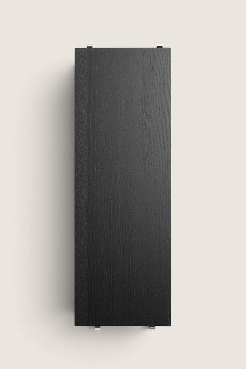 Bolina String System black ash veneer shelf plate, 58x20 cm, featuring a natural wood grain texture.