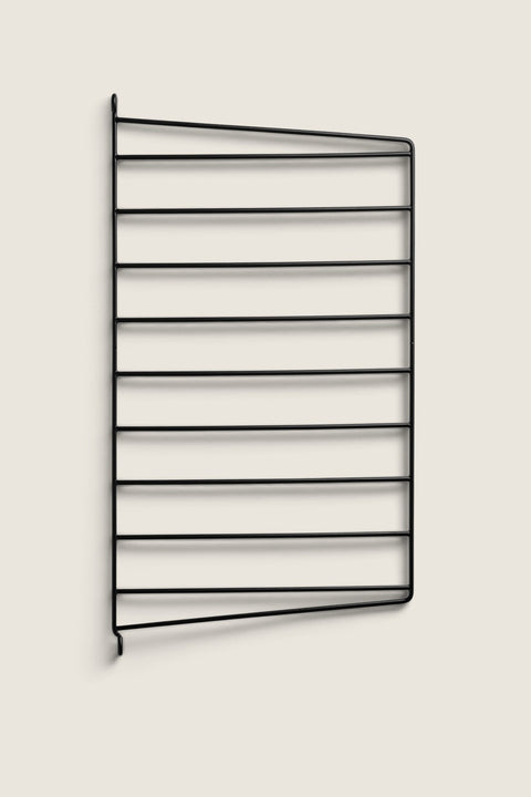 Bolina String System wall panel in black powder-coated steel, 50x30cm wire frame for modular shelving