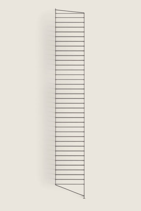 Bolina String System floor-standing metal shelf side panel in dark brown, 200cm tall with 30cm depth.