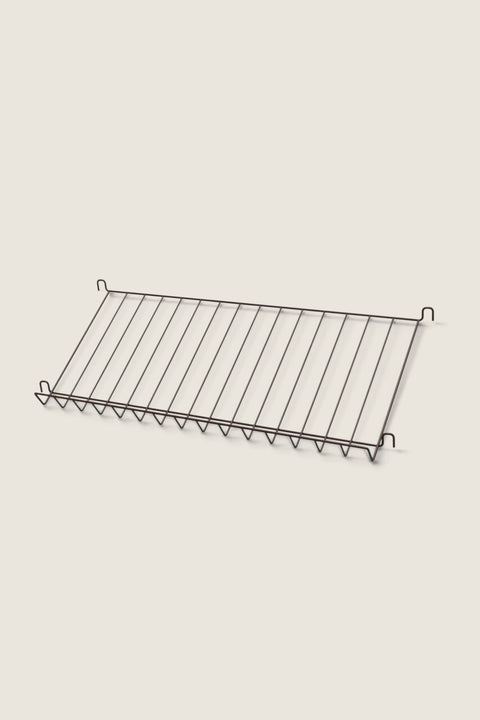 Bolina String System dark brown metal magazine shelf for 30cm deep panels, 78cm wide wire display rack.