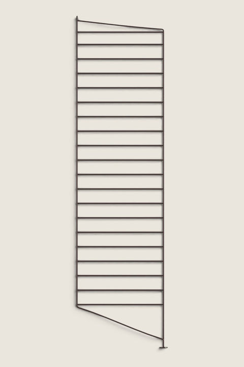 Bolina String System floor-standing metal shelf side panel in dark brown, 115cm height, 30cm depth.