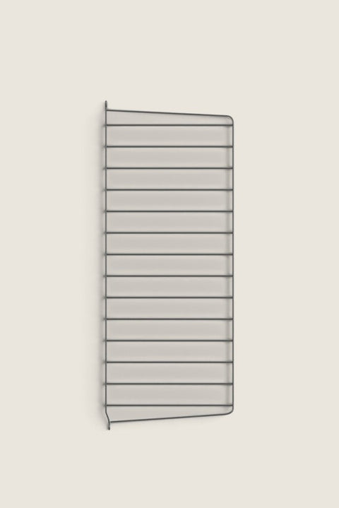 Bolina String System wall panel in dark grey, 75x30 cm wire rack side support for modular shelving units.