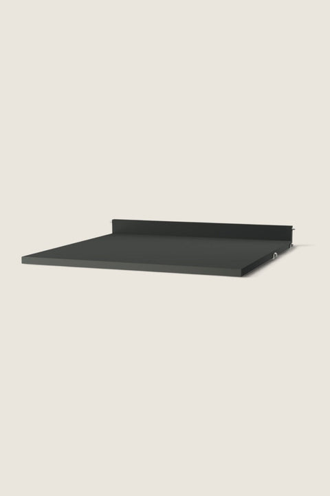 Bolina String System work desk shelf in dark grey, a 58x58 cm space-saving surface for home office or kitchen use.