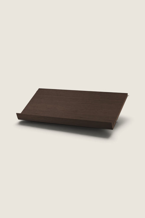 Bolina String System magazine shelf in dark oak wood, 78x30 cm, designed for displaying books and magazines.