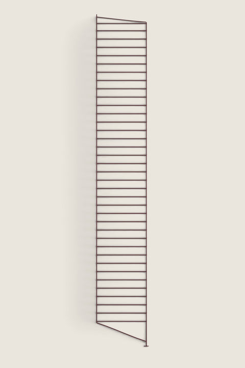Bolina String System floor panel in dark red, 200cm tall and 30cm deep, minimalist metal wire shelving component.