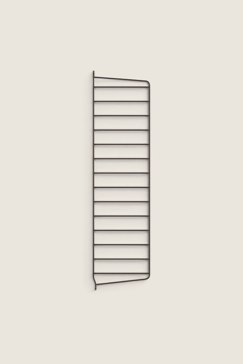 Bolina String System wall panel in dark brown, 75x20 cm metal wire shelf side support for modular shelving.