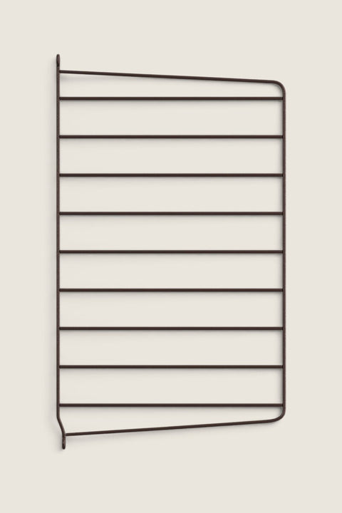 Bolina String System wall panel in dark brown, 50x30 cm metal wire shelf side support for modular shelving.