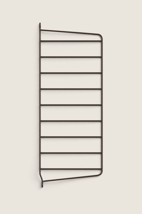 Bolina String System wall panel in dark brown, 50x20cm metal wire shelf side support for modular shelving.