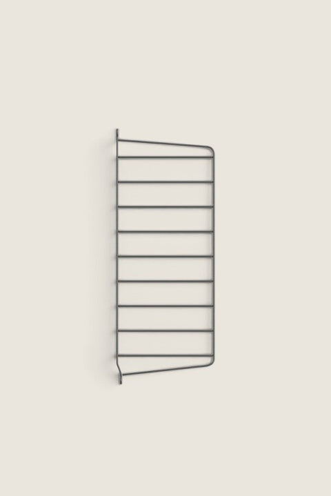 Bolina String System wall panel in dark grey metal, 50x20 cm size for modular shelving units.