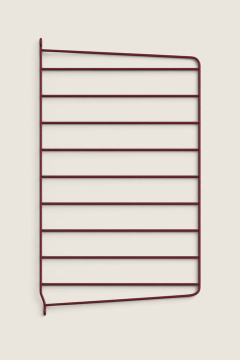 Bolina String System wall panel in dark red, 50x30 cm metal wire shelf side support for modular shelving units
