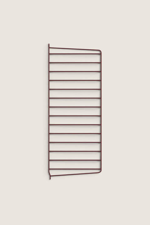 Bolina String System wall panel in dark red, 75x30 cm metal wire shelf side support for modular shelving