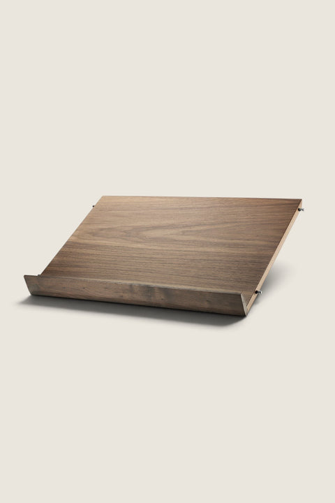 Bolina String System walnut magazine shelf for displaying books and magazines, 58x30 cm size.