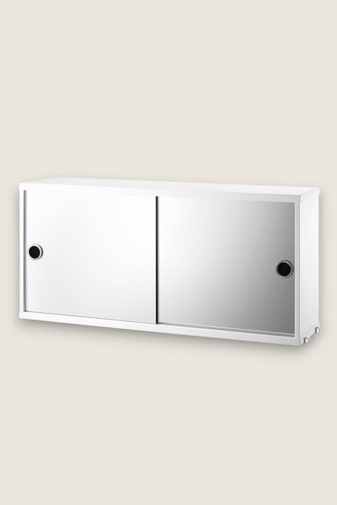 Bolina String System white wall cabinet with sliding mirror doors for bathroom storage