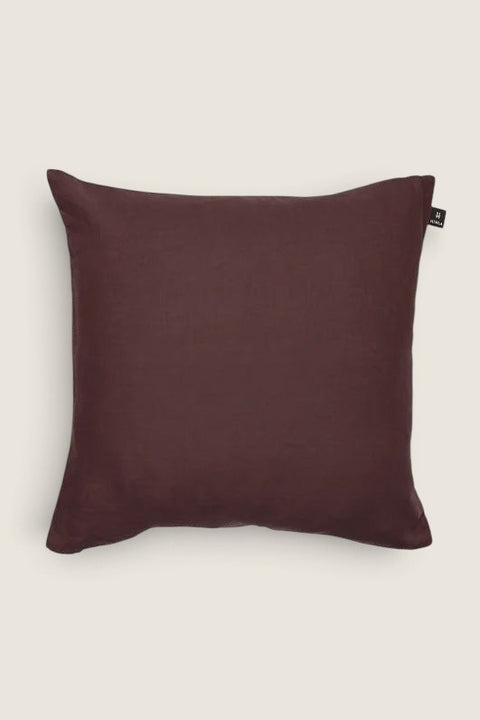 Bolina Sunshine square linen cushion cover in deep burgundy with a textured finish and hidden zipper