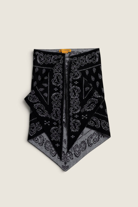 Bolina The Wild Rag cashmere scarf in black and heather grey with a classic bandana pattern.
