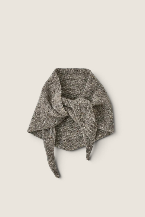 Bolina TOAST Donegal Merino bandana scarf in stone grey with a textured, speckled wool knit and triangular shape.