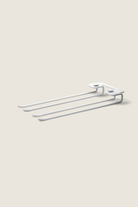 Bolina white metal glass hanger rack for String Systems shelving, 30 cm depth, set of two for organized storage.