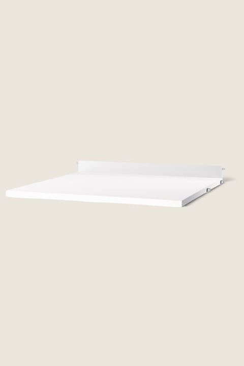Bolina white lacquered work desk shelf for String System with a minimalist design and integrated wall edge