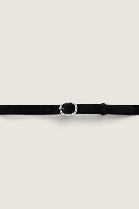 Bolina Wyatt wide black suede belt featuring a polished silver-toned oval buckle for a classic, versatile look.