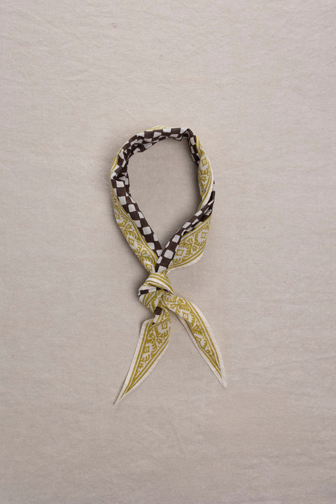 Skjerf - Block Print Cook Check Bandana Dark Chocolate