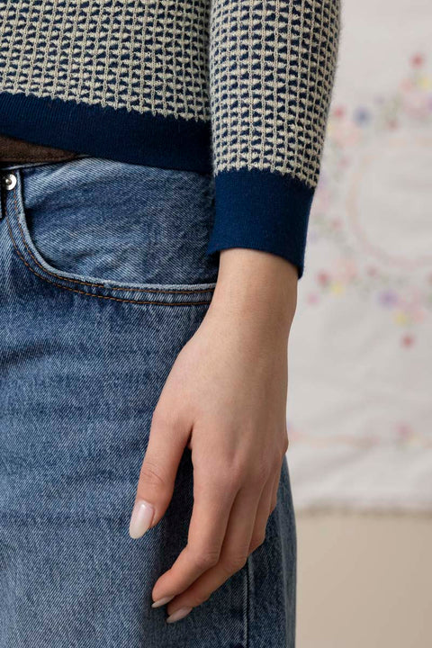 Genser - Pique L/S Shrunken Polo Navy Combo