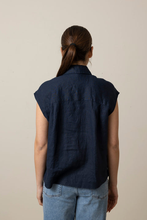 Bluse - Cap SLV Button Down Coastal Blue