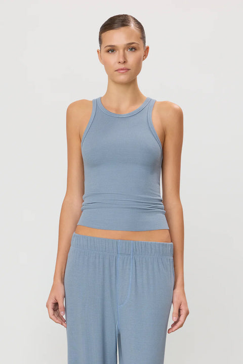 Singlet - High Neck Fitted Tank Slate