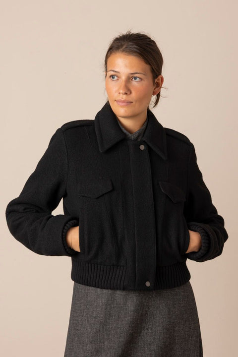 Jakke - Cropped Wool Blend Black