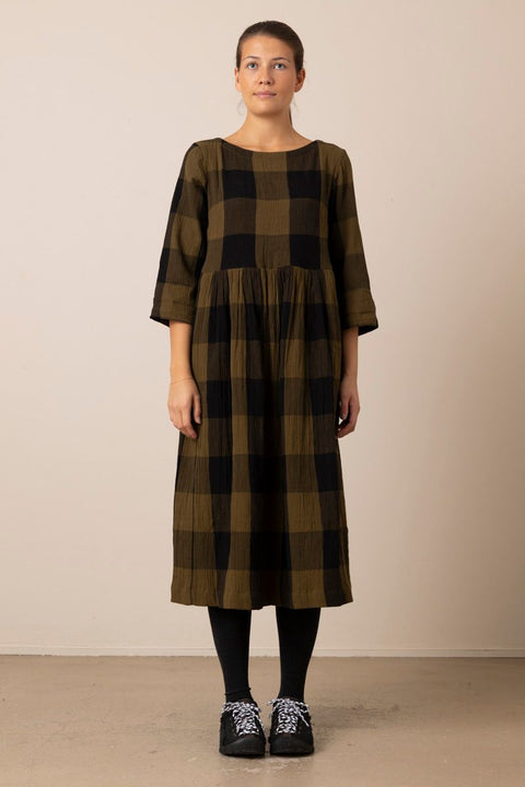 Kjole - Freya Crinkle Cotton Olive/Black