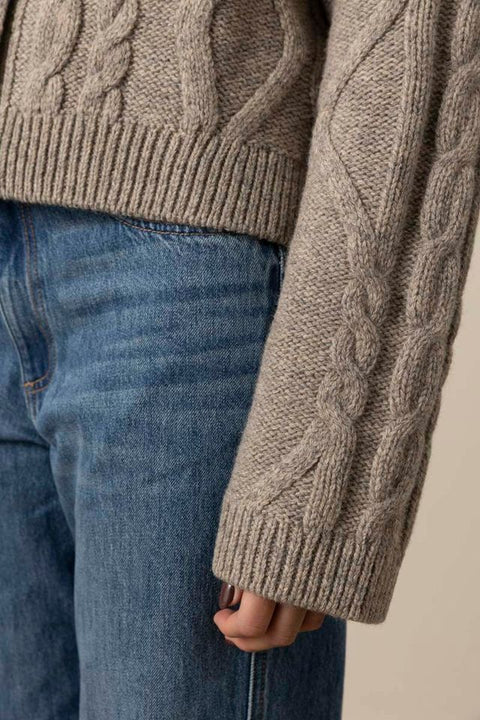 Cardigan - Collared Cable Stone