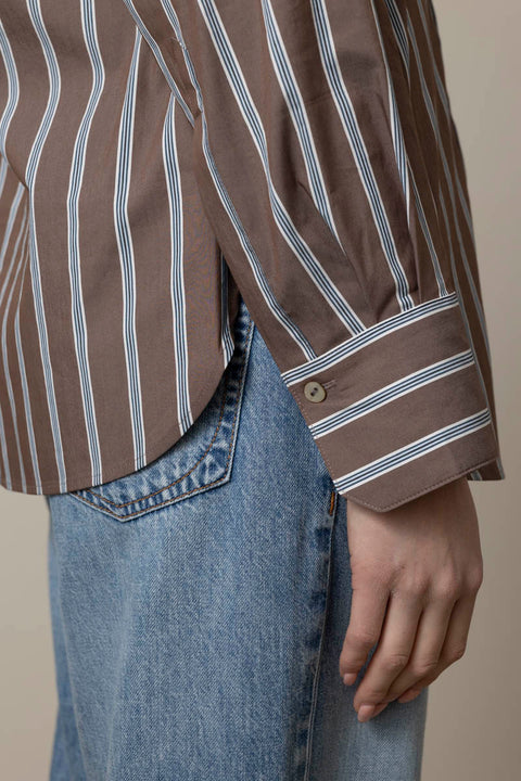 Skjorte - Stripe Button Down Shirt Brown Multi