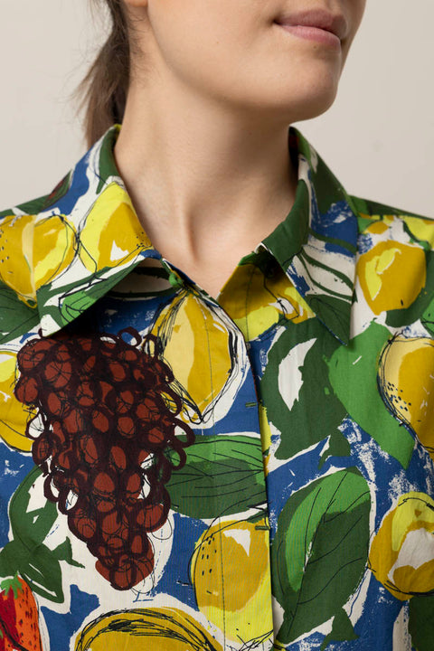 Kjole - Sketched Fruit Print Shirt Dress Verdigris/Multi
