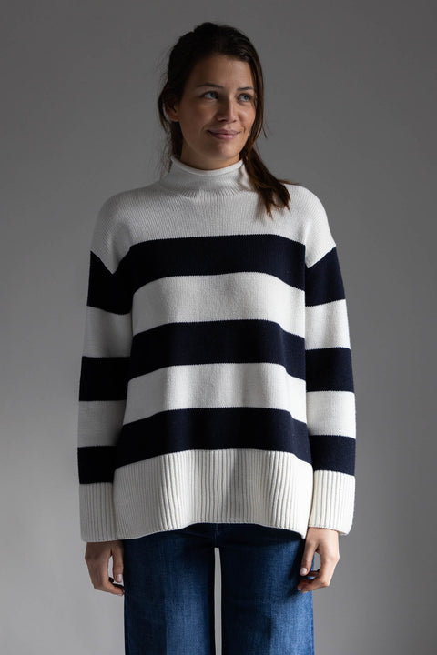 Genser - Oversized Striped White/Coastal