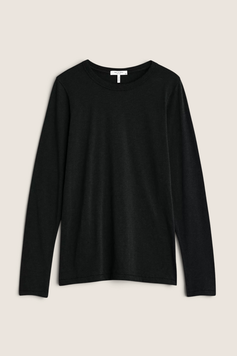 Bolina Rag & Bone black long sleeve shirt in soft Pima cotton with a round neckline and straight silhouette.