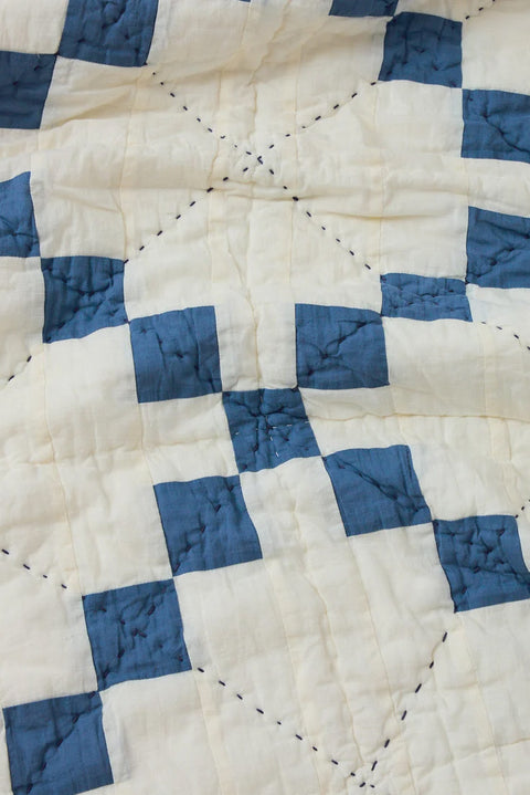 Pledd - Lattice Patchwork Quilt Ecru/Aegean Blue