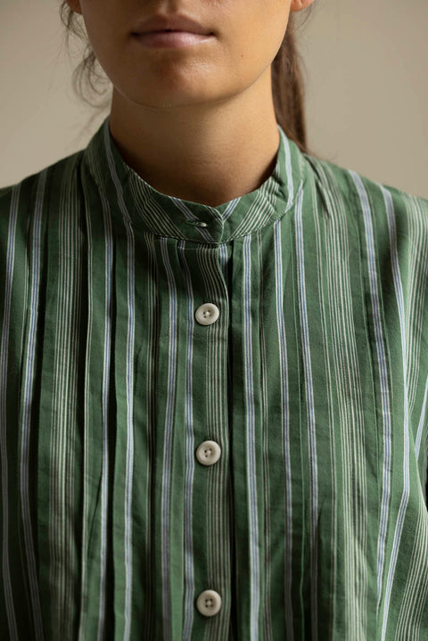 Kjole - Pintuck Sleepy Stripe Forest Green