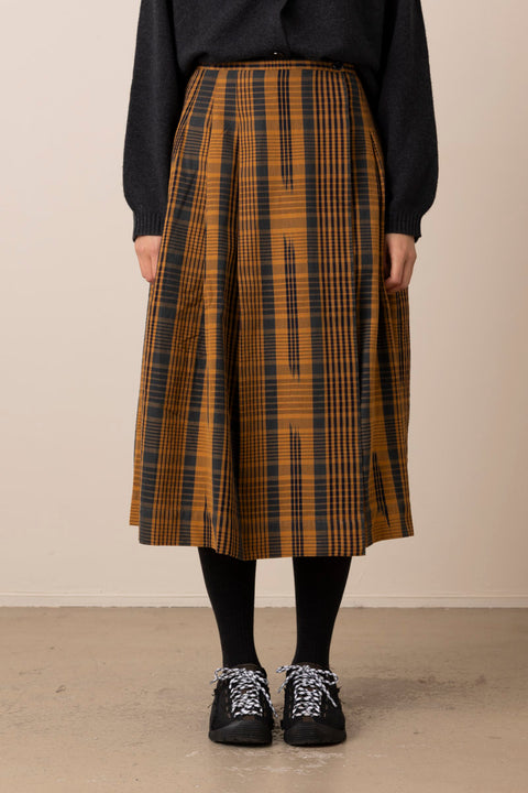 Skjørt - Space Dyed Check Wrap Skirt Golden Brown
