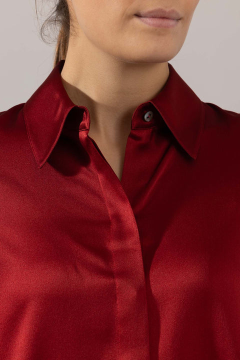 Bluse - Slim Fit Satin Ruby Ink