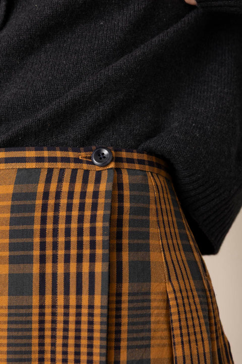 Skjørt - Space Dyed Check Wrap Skirt Golden Brown