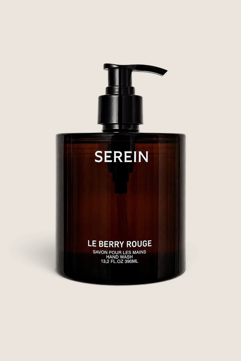 Bolina Serein Le Berry Rouge hand wash in a dark amber glass bottle with a black pump dispenser.