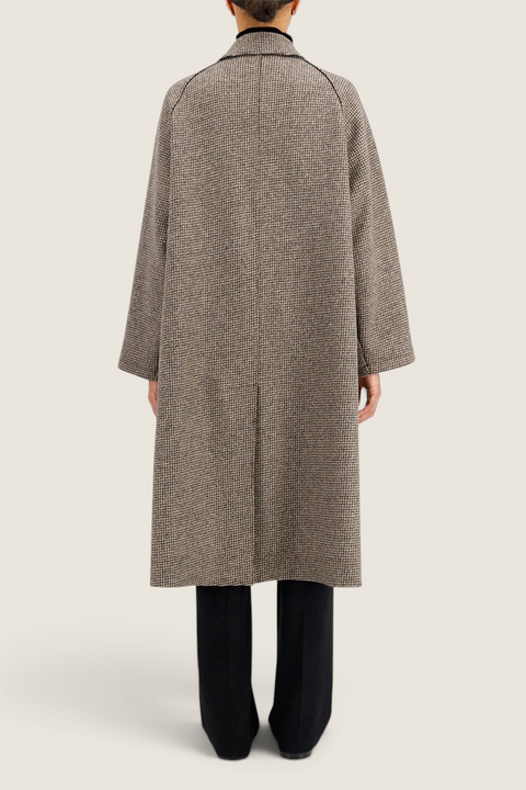 Kåpe - Balmacaan Patterned Cream & Brown Houndstooth