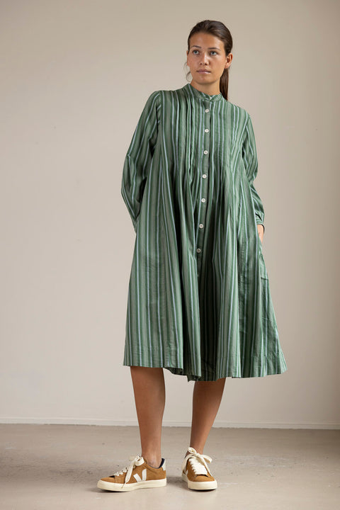 Kjole - Pintuck Sleepy Stripe Forest Green