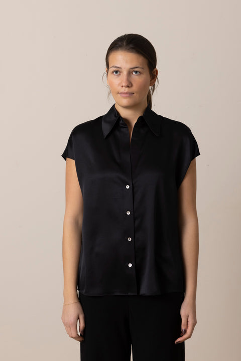 Bluse - Cap SLV Ruched BK Blouse Black