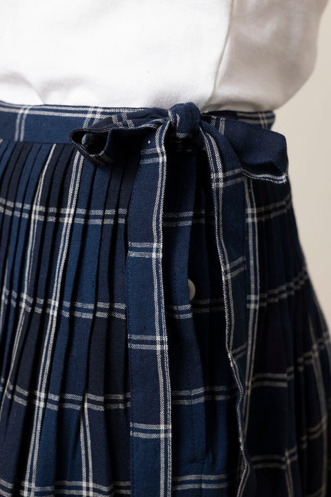 Skjørt - Market Check Pleated Skirt Denim Blue