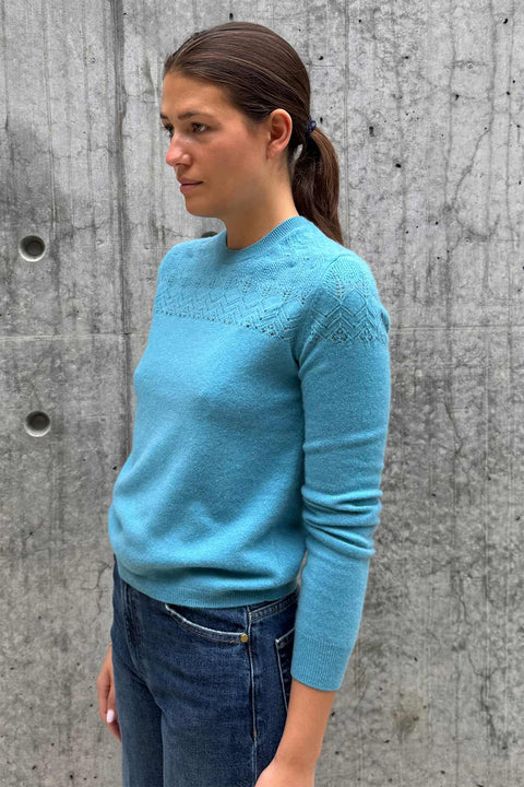 Genser - Emelie LS Cashmere Top Cerulean