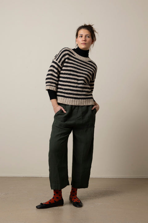 Genser - Donegal Stripe Short Sleeve Soft Black/Oatmeal