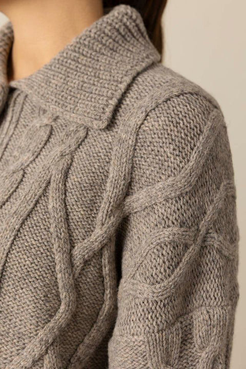 Cardigan - Collared Cable Stone
