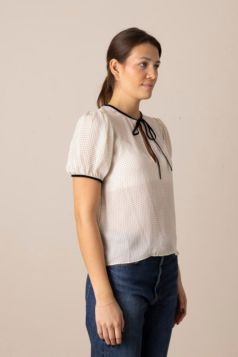 Bluse - The Tie Puff Sleeve Blouse Ecru